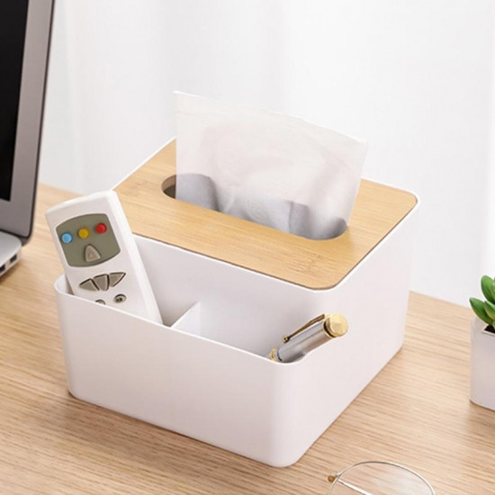 Бокс для серветок Tissue з бамбуковою кришкою з відділенням під косметику та гаджети Вінниця - фото 2