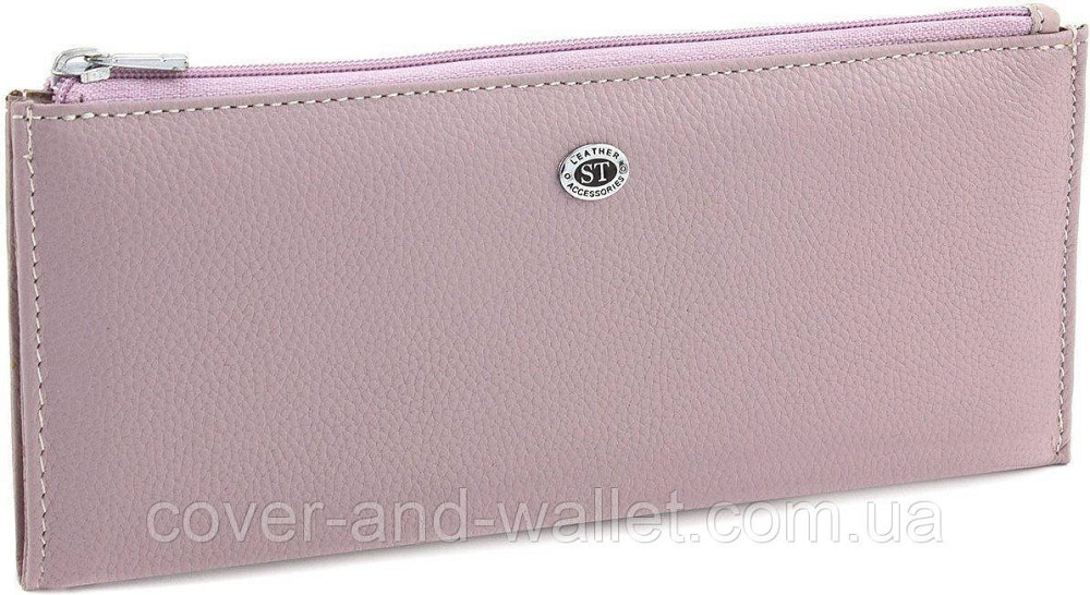 Светло-розовый тонкий женский кошелек из натуральной кожи на змейке ST 025 (dark pink) Киев - изображение 1
