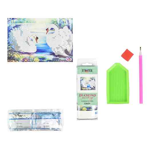 Алмазна мозаїка без підрамника "Лебеді на воді" YAB26235, 10х15 см Вінниця