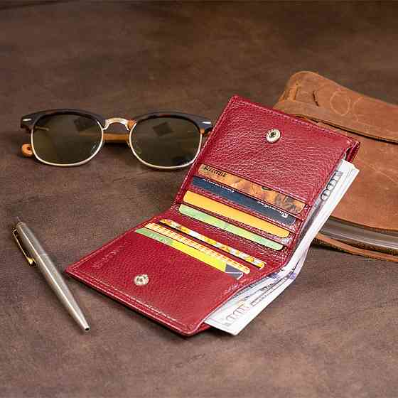 Компактний жіночий шкіряний гаманець бордовий (ST Leather) Київ