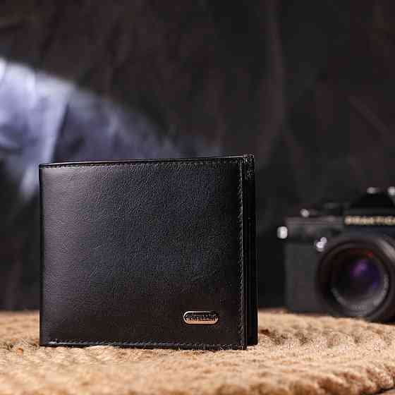 Качественный кошелек для мужчин в два сложения из натуральной гладкой кожи CANPELLINI 21579 Черный Киев