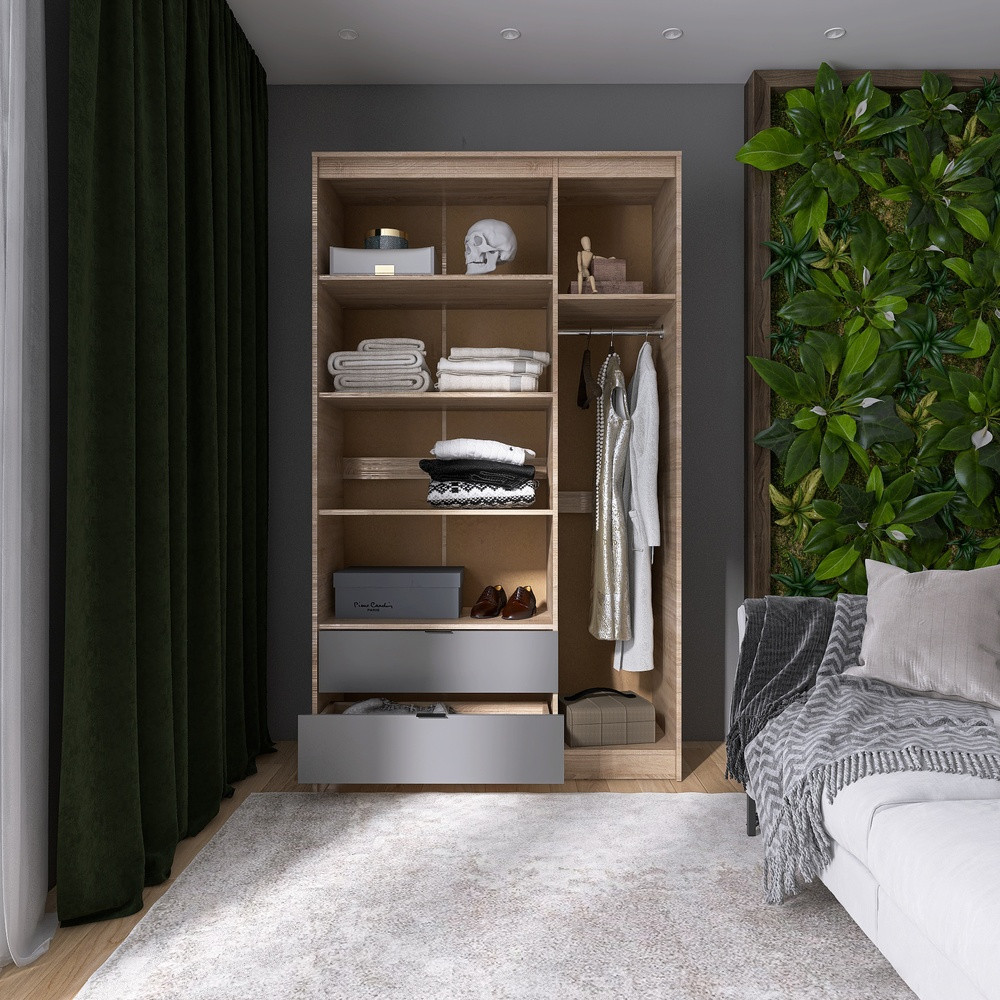 Шафа розпашна для одягу з висувними шухлядами (полиці - штанга) Еверест Сіті-1200 120,2х50х204,6 см Дуб сонома/Графіт (DTM-071125) Львів - фото 3