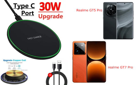 Бездротовий зарядний пристрій Copper до 30W для Realme GT5 Pro, realme GT7 Pro, USB-C, LED Київ