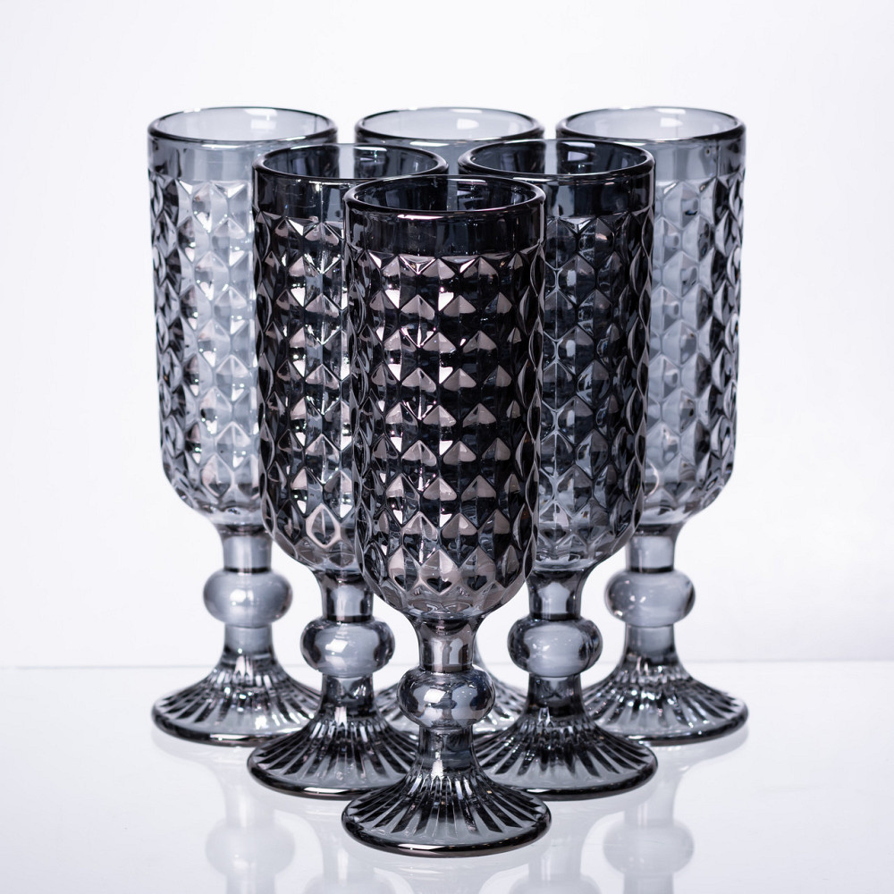 Набір келихів для шампанського 6 штук по 160 (мл) Сірий HP-19-115 Коломия - фото 1