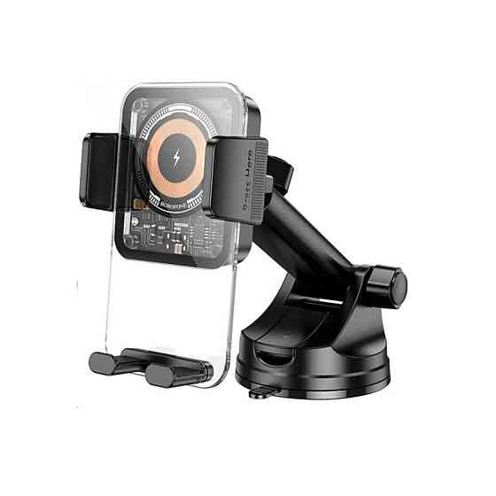 Тримач для мобiльного з БЗП BOROFONE BH210 Riley wireless fast charging car holder(center console) Black (6941991108686) Київ