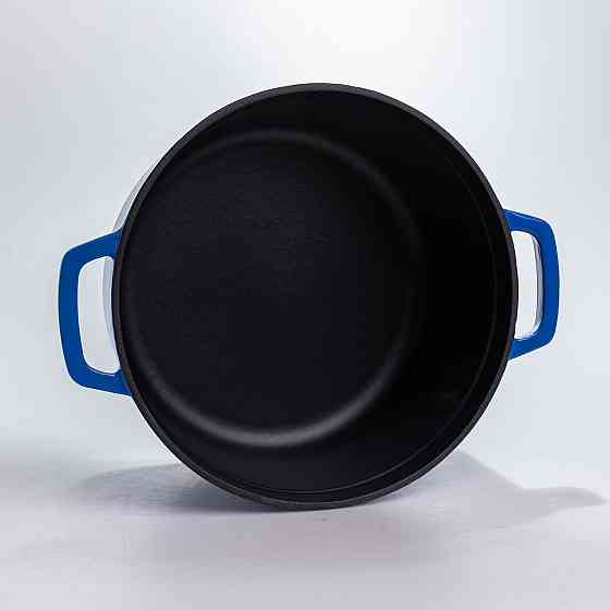 Каструля чавунна 4.5 л емальована з кришкою посуд для тушкування запікання томонія кухонна Синя HP-1-19-BLUE Київ