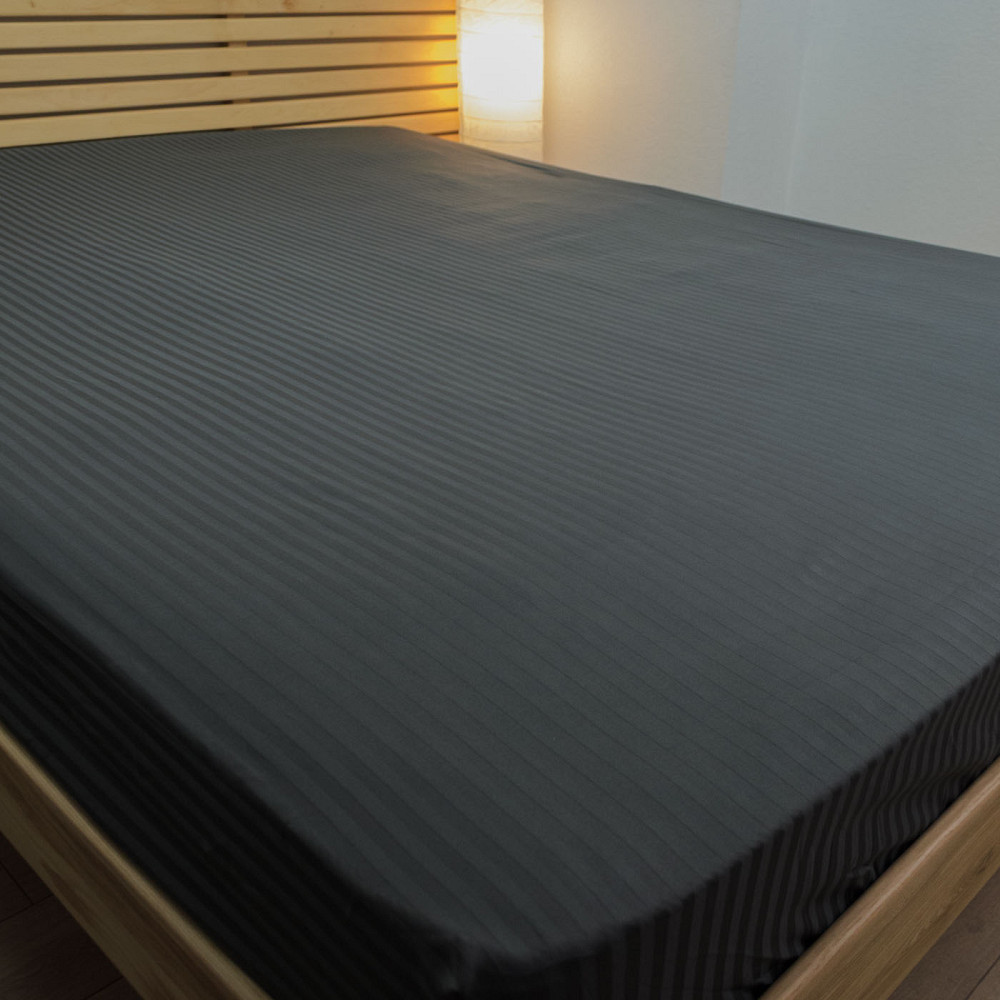 Простирадло на резинці односпальне страйп-сатин 100% бавовна 90х200х25см 125г/м2 (Чорний) Суми - фото 5