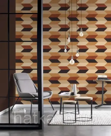 Шпалери вінілові на флізеліні Rasch Clasik 0,53х10 геометрія під дерево під паркет коричневі чорні жовті Київ