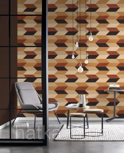 Шпалери вінілові на флізеліні Rasch Clasik 0,53х10 геометрія під дерево під паркет коричневі чорні жовті Київ - фото 3