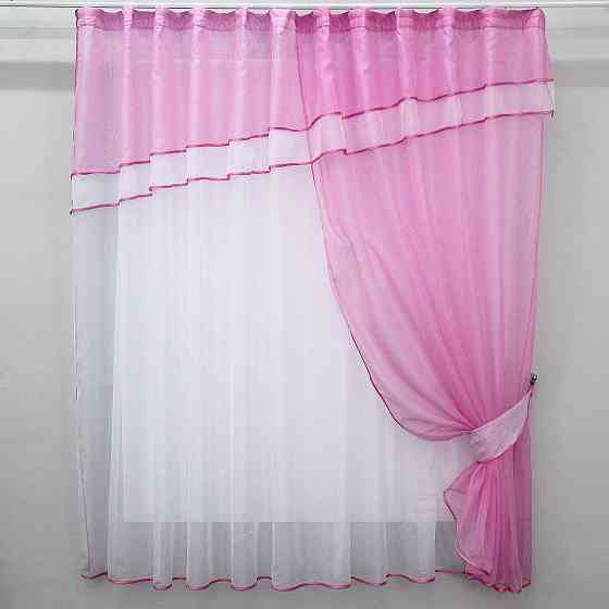 Кухонная занавеска VR-Textil № 018к штора и тюль с ламбрекеном розовый с белым 270х170 см (50-836) Киев