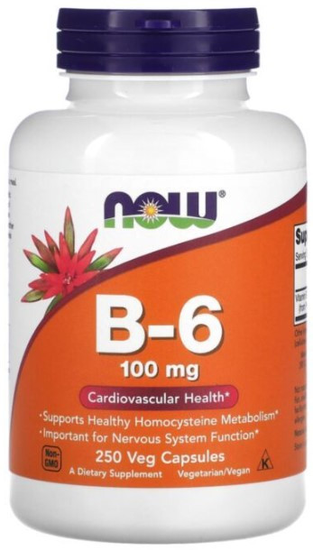 NOW Vitamin B-6 100 мг, 250 вегетаріанських капсул Київ - фото 1