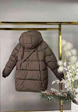 Детская зимняя куртка для девочки с сумкой 140,146,152 шоколад Николаев