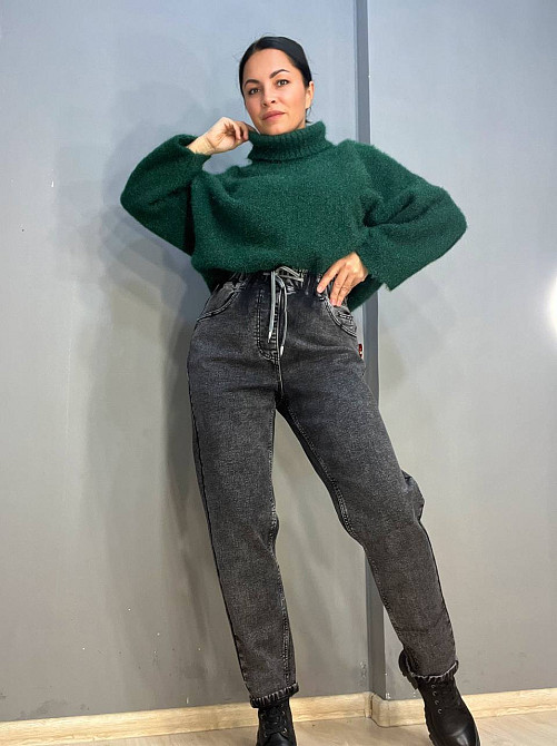 Джинсы женские Vanver 81957 МОМ на резинке шнурок утепленные батал черные, черный, 29, 29, 90 см, 120 см Киев - изображение 8