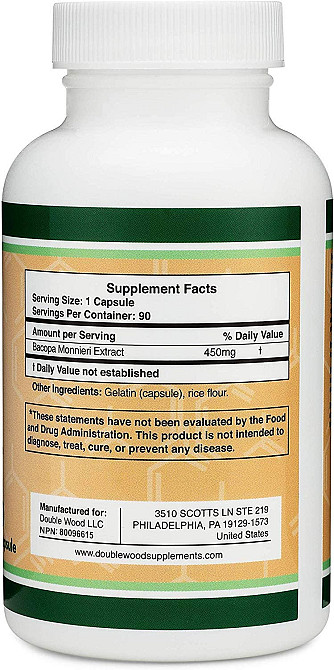 Екстракт бакопи дрібнолиста Double Wood Bacopa Monnieri Extract 450 mg 90 capsules Луцьк - фото 2