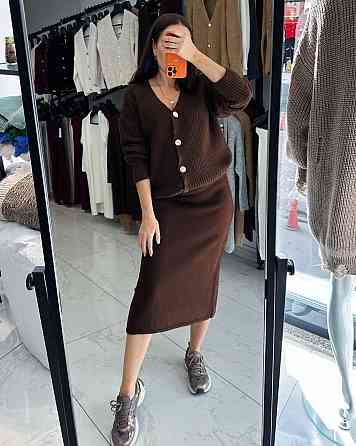 Жіночий теплий базовий в'язаний костюм двійка в'язання з додаванням ангори Шоколад Одеса