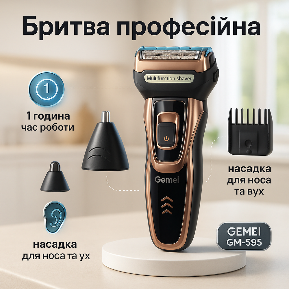 Хороші електричні бритви для гоління GEMEI / Geemy GM-595, Професійна бритва з акумулятором JE-80 Львів - фото 19