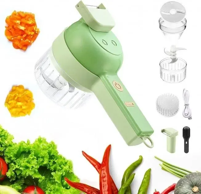 Ручной измельчитель для овощей 4в1 Food Chopper / Электрическая кухонная овощерезка / Мини блендер-слайсер Коломия - фото 2