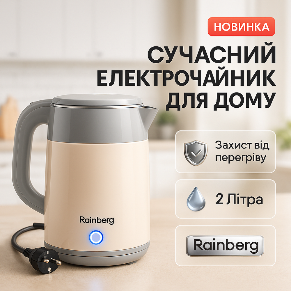 Чайник красивый электрический Rainberg RB-2244 2000 Вт 2 л, Чайник дисковый Хороший для дома PA-26 Львов - изображение 14