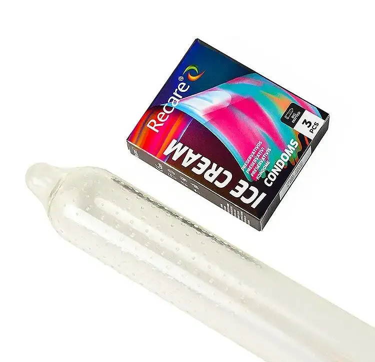 Презервативи Holographic Recare Ice Cream Big Dotted Condoms 3 шт, з пухирцями, аромат: морозиво Львів - фото 4