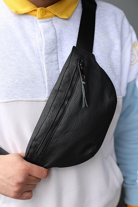 Бананка із натуральної шкіри, шкіряна сумка на пояс SKILL Line (Чорна) Суми - фото 1