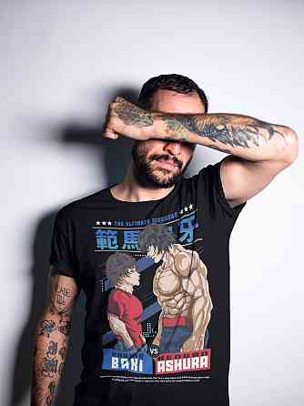 Футболка чоловіча з аніме принтом Бакі Ханма Грапплер Йуджіро оверсайз (S/M/L) Чорний AnimeJ0506 Дніпро