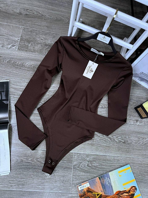 Женский базовый боди с длинным рукавом микродайвинг Шоколад, 46/48 Одесса - изображение 1