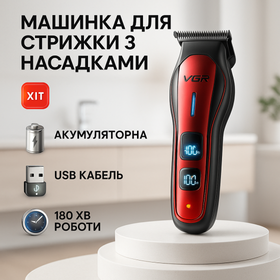 Машинка-тример 3 в 1 для стрижки волосся VGR V-226, Електрична машинка тример для волосся і бороди VU-52 Львів