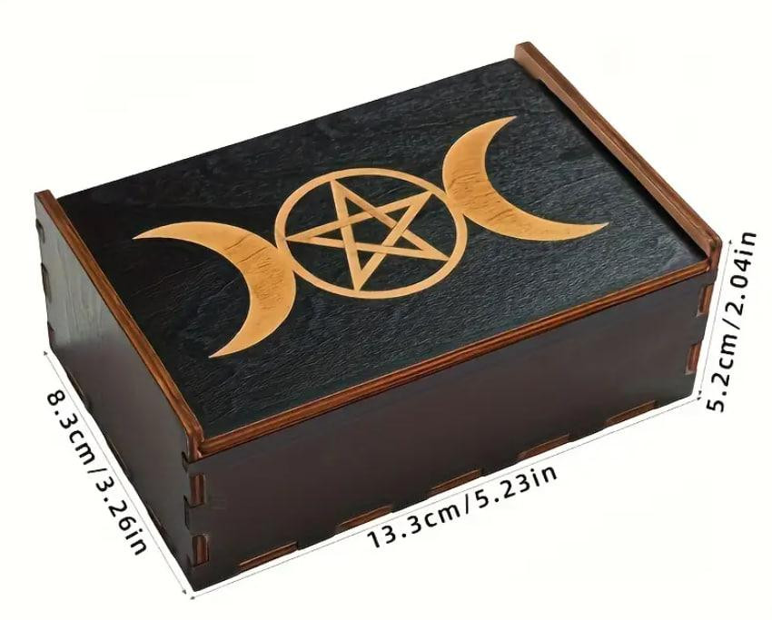 Деревянная коробка для хранения Таро с Пентаграммой и Полумесяцами – портативный контейнер для карт  Киев - изображение 4