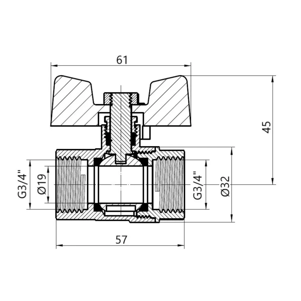 Кран кульовий Thermo Alliance Base 3/4" ВР для газу (метелик) SD602G20 Київ - фото 9