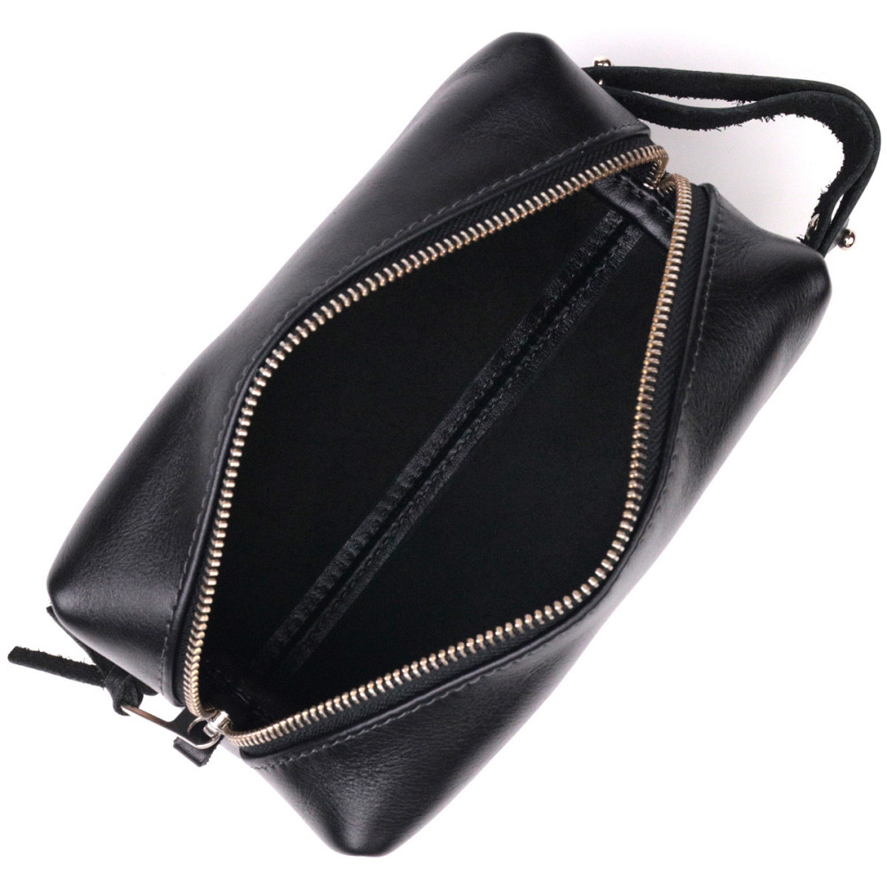 Косметичка среднего размера из гладкой кожи на молнии Черная (GRANDE PELLE) Киев - изображение 10