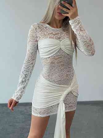 Женское привлекательное платье с юбкой гипюр + микродайвинг Молочный, 44/46 Одесса