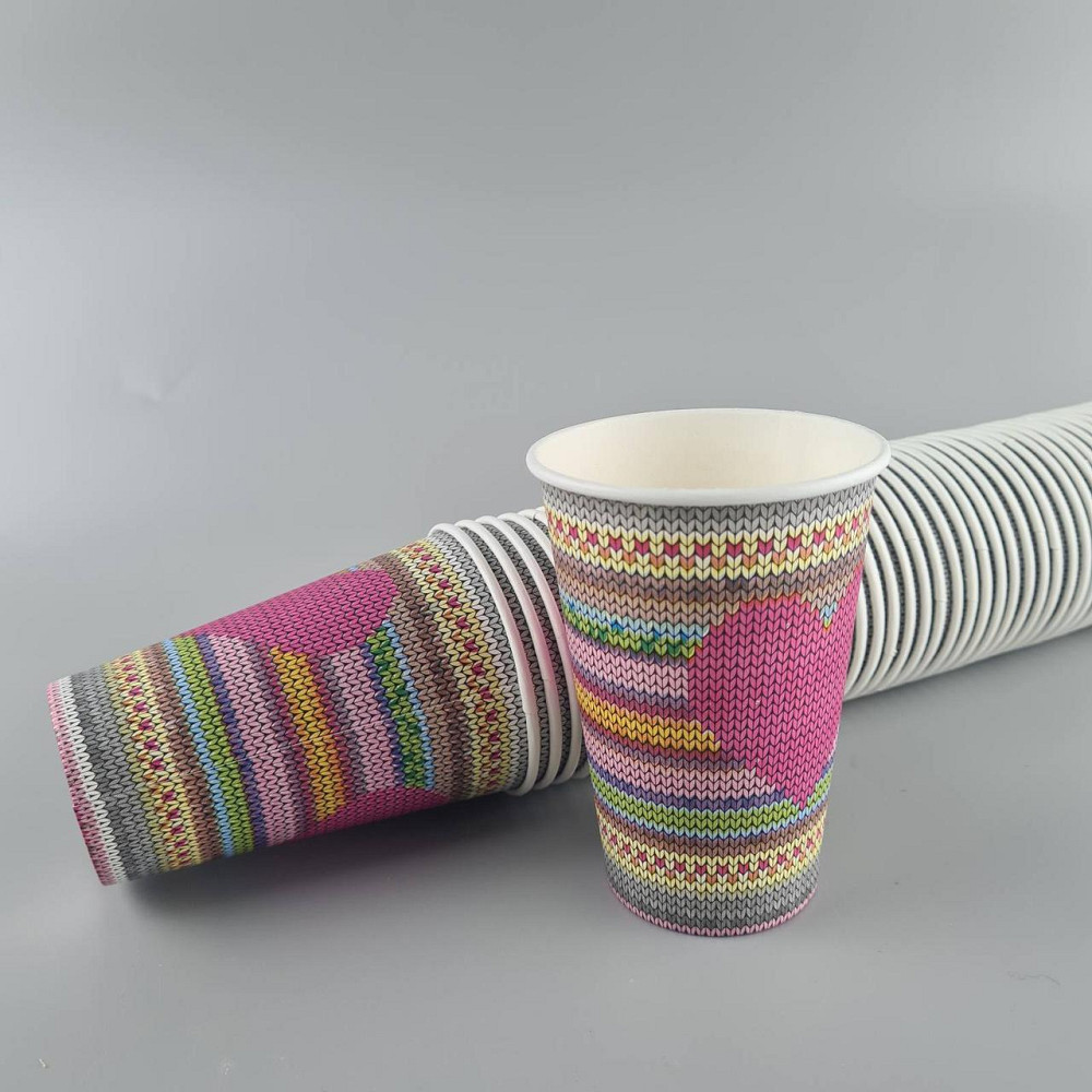 Стаканы бумажные одноразовые 340 мл "СЕРДЦЕ ВЯЗАНОЕ"   (50 шт) Харьков - изображение 1