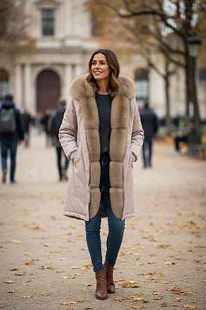 Парка женская с мехом песца под Соболь Пудровый р42 95см Харьков