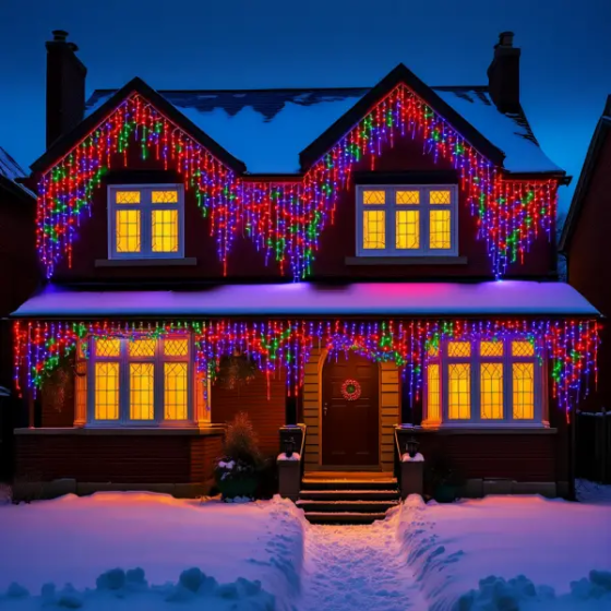 Вулична гірлянда Бахрома 20 м 335 LED гірлянда штора чорний провід Мультиколір 20MBML Коломия