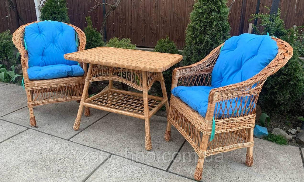 Меблі плетені садові з бірюзовими накидками Київ - фото 2