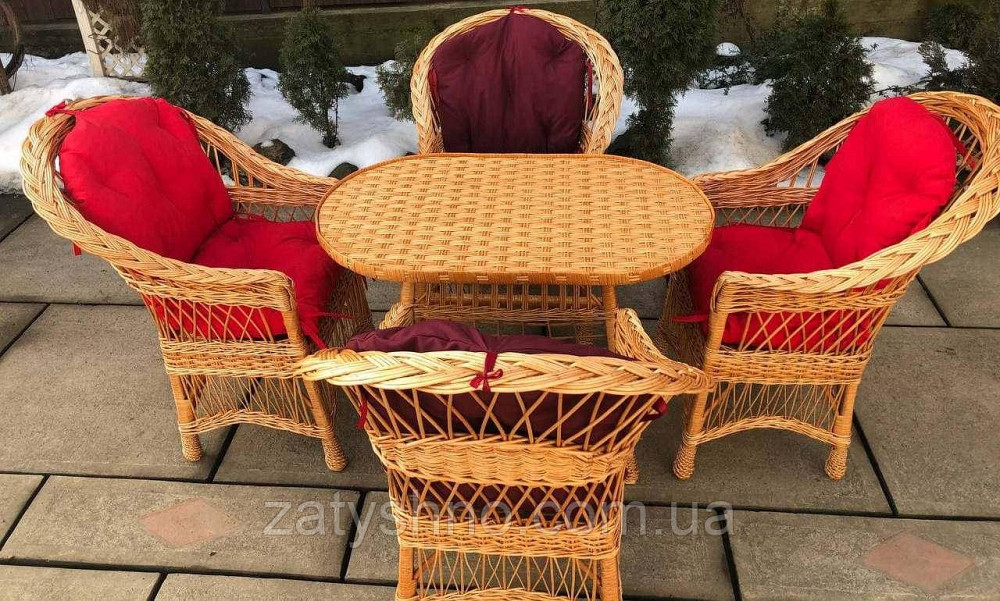 Меблі з лози з червоними накидками Київ - фото 2