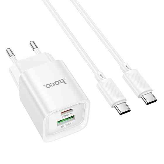 Мережевий зарядний пристрій з кабелем HOCO C147A Charm PD20W+QC3.0 charger set (C to C)(EU) White Київ
