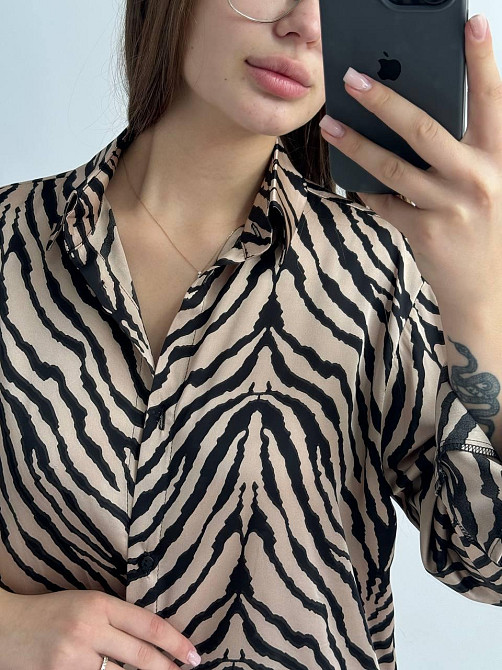 Жіночий шовковий костюм із штанами Бежевий Зебра XL/2XL Харків - фото 3