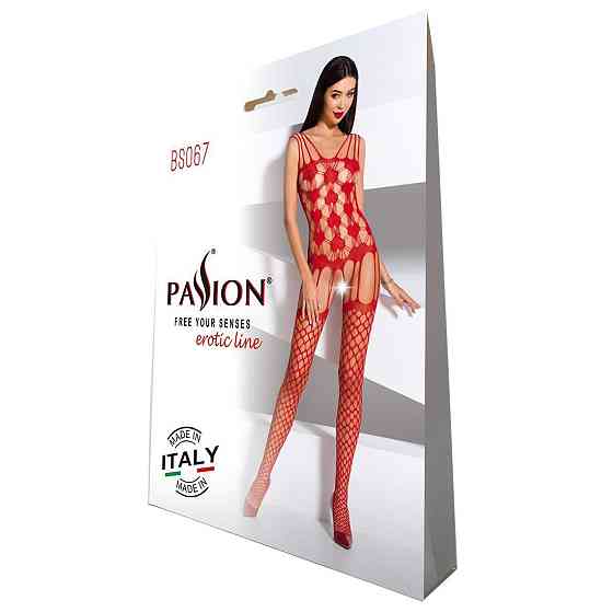 Бодістокінг Passion BS067 red, комбінезон, імітація панчох і топа на бретелях Sex Aura Київ