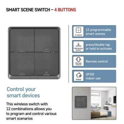Розумний вимикач EMOS H5016 4 buttons ZigBee 3.0 Black (H5016) Вінниця - фото 4