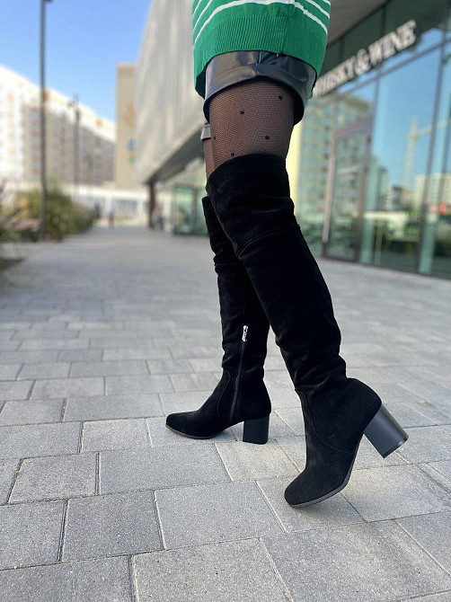 Nivelle Ботфорти зимові жіночі з натуральної замші чорні на підборах, наповнювач євро-вовна 536 Коломия - фото 1