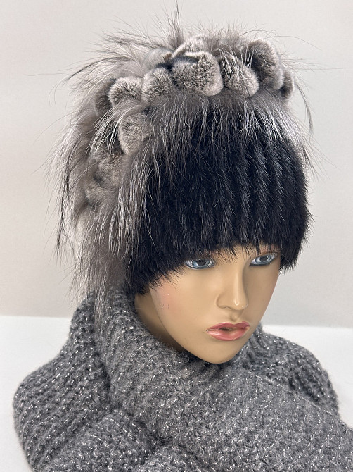 Шапка женская меховая водопад Карина Черный Харьков - изображение 4