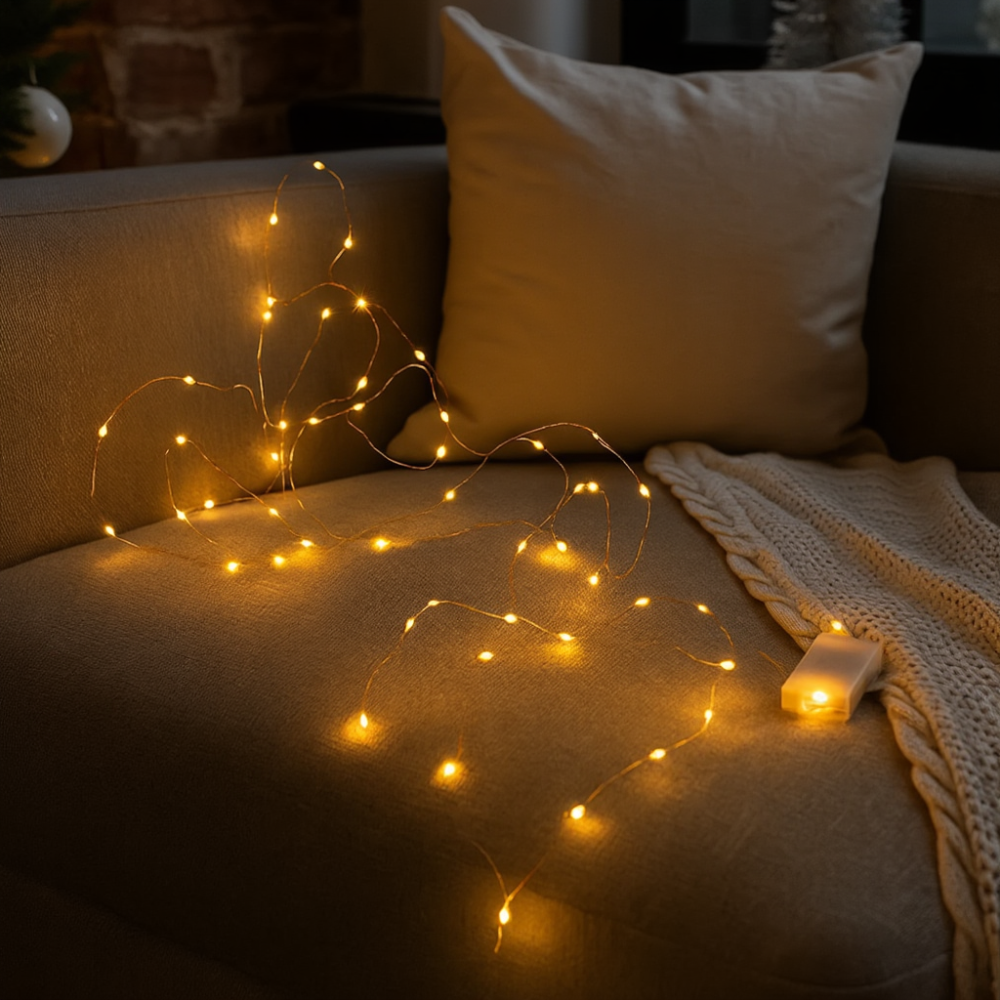 Світлодіодна гірлянда Роса 5 метрів на батарейках 50 led нитка на білому дроті жовта 50L5MWY Київ - фото 6