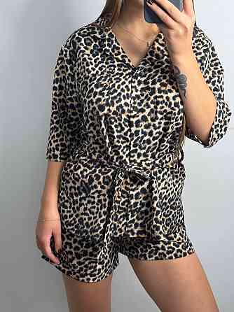 Женский летний костюм из штапель-шёлка в ярком принте Леопард XL-2XL Харьков