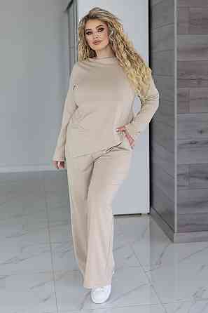 Жіночий костюм з асиметричним лонгслівом "Travel" |  Норма та батал Бежевий, 54-56 Київ