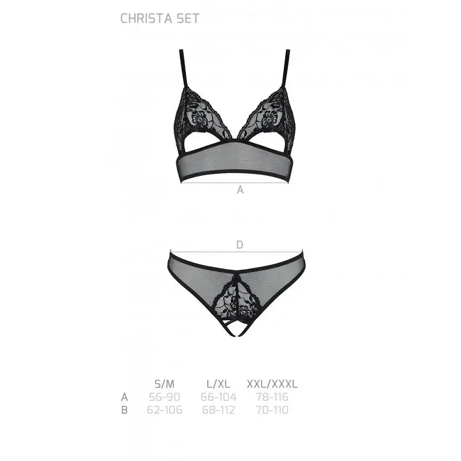 Комплект із бралету з ажурним ліфом та відкритими трусиками Passion CHRISTA SET Open Bra S/M black Львів - фото 5