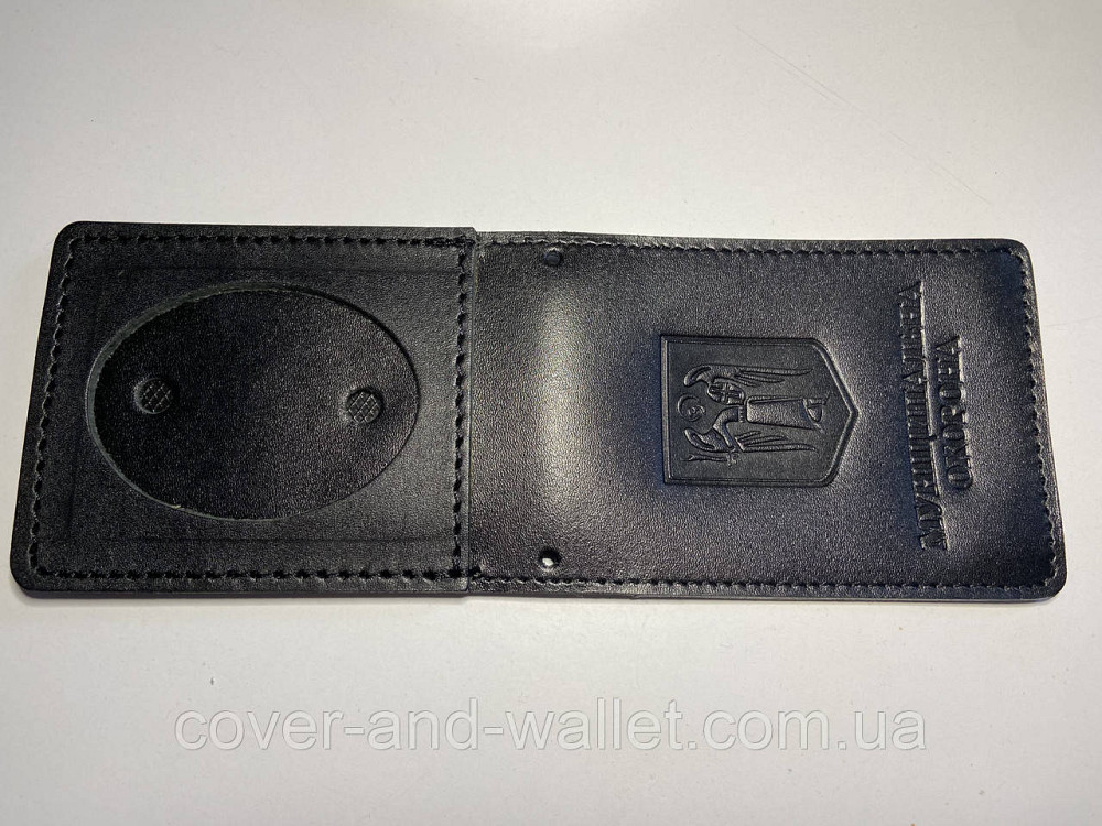 Шкіряна обкладинка на посвідчення "Муніципальна охорона" з відділенням для жетону (на книжечку) Київ - фото 10