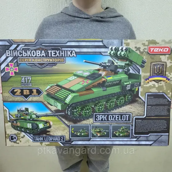Конструктор військовий танк "Леопард 2" 2в1 зрк "Ozelot" 417 деталей зелений Teko 49551 Хмельницький