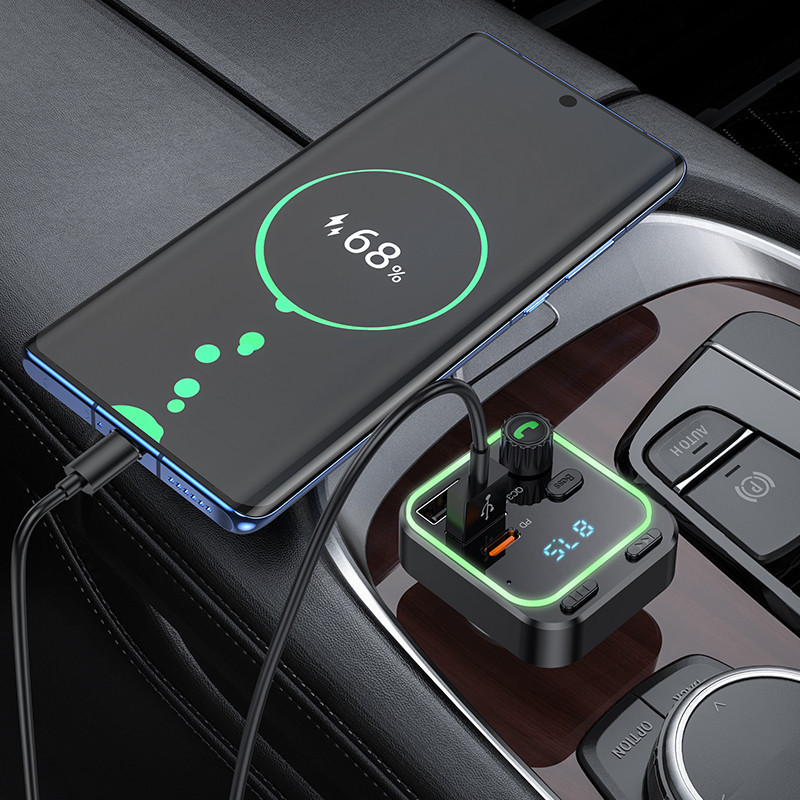 АЗП з FM-модулятором BOROFONE BC53 Highway PD20W+QC3.0 car BT FM transmitter 18W Black Київ - фото 3