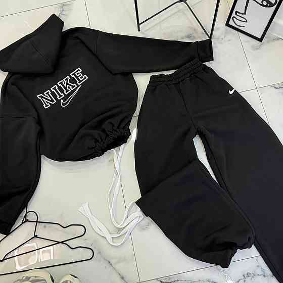 Жіночий костюм для прогулянок у спортивному стилі тринитка на флісі Чорний, 42/46 Одеса